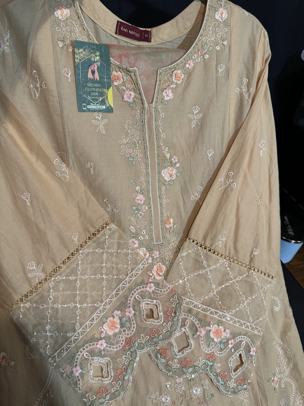 Premium Bin Saeed Brand Lawn Emb Suit 3 PC – Chiffon Dupatta – Large Size – $34