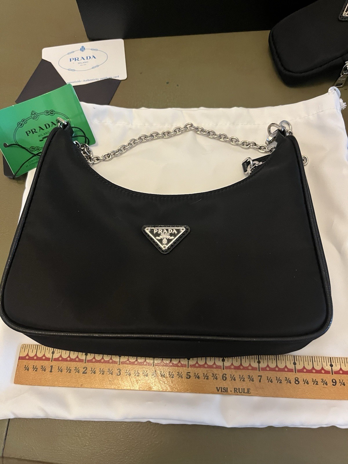 PRADA Re-Edition 2005 Black Shoulder Bag with Chain Strap and Detachable Pouch