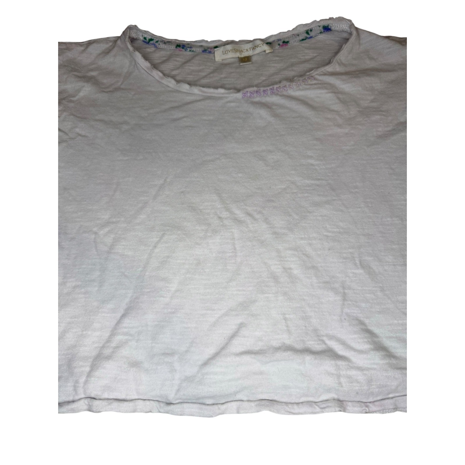 LoveShackFancy White T-Shirt Womens Crop Slub Knit Cotton Excellent XS