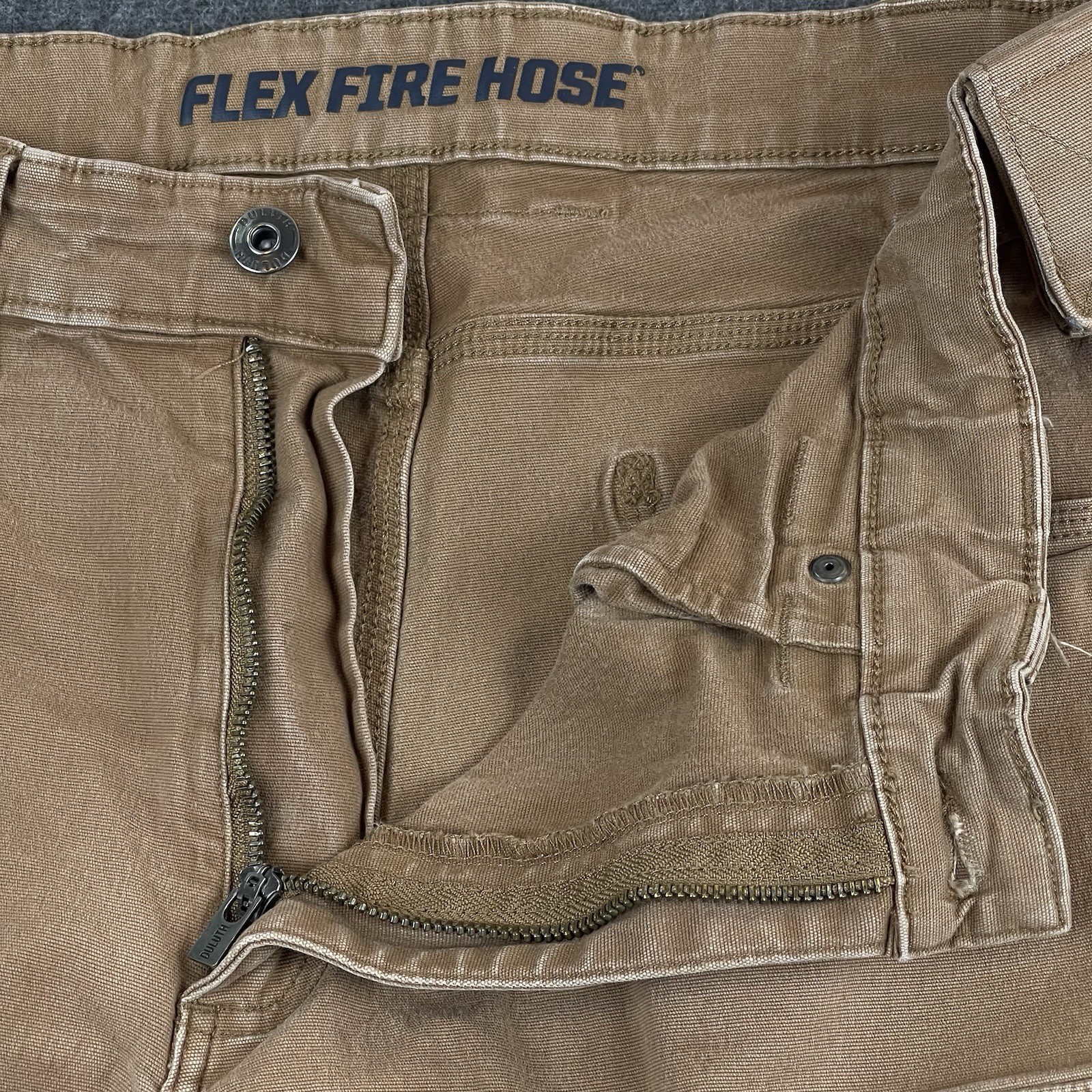 Duluth Flex Fire Hose Ultimate Relaxed Fit Cargo Work Pants Mens 36×34 Brown Tan