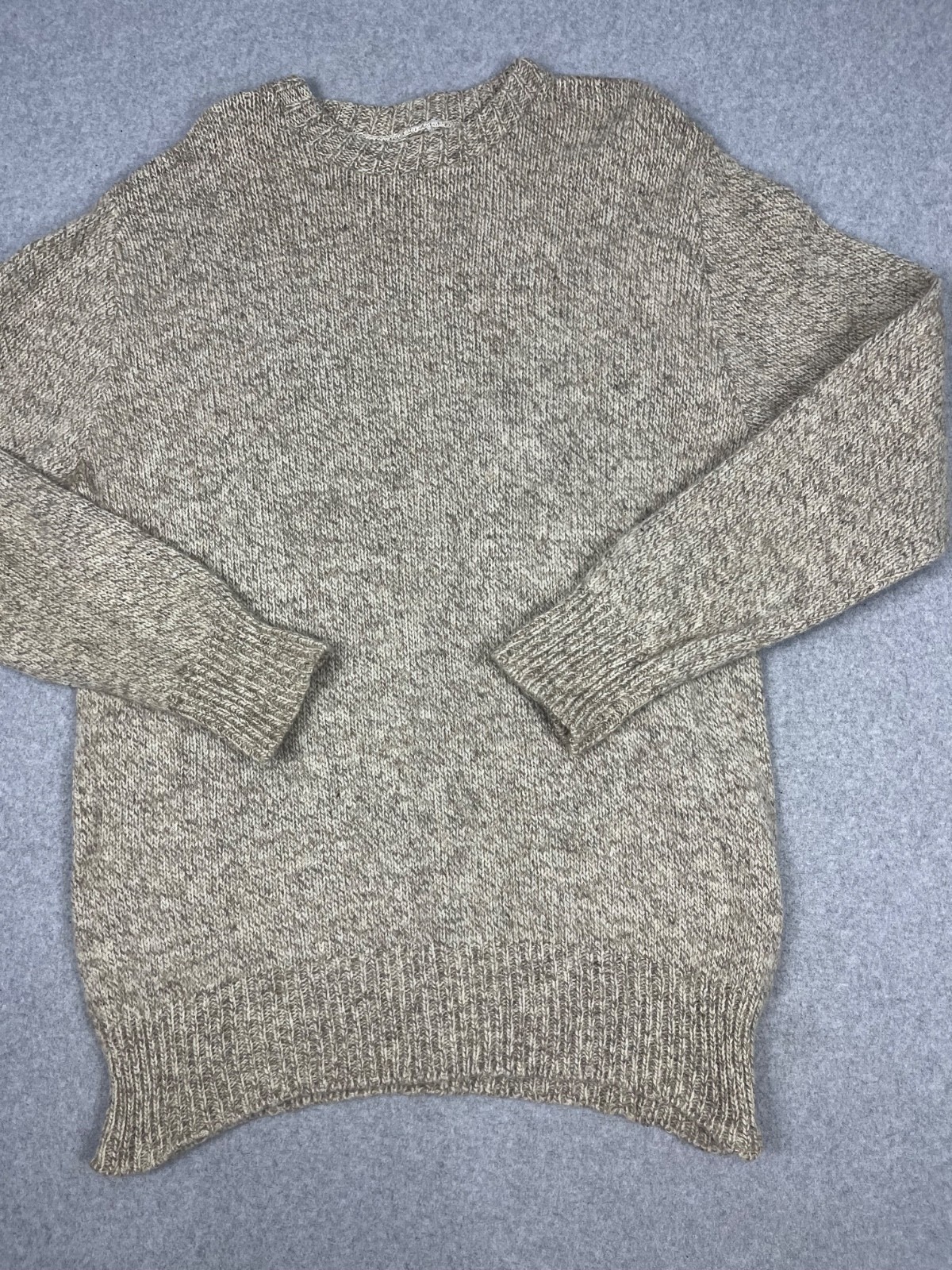 Vintage LL Bean Sweater Mens 2XL Tan Wool Fisherman 90s Crew Neck Pullover