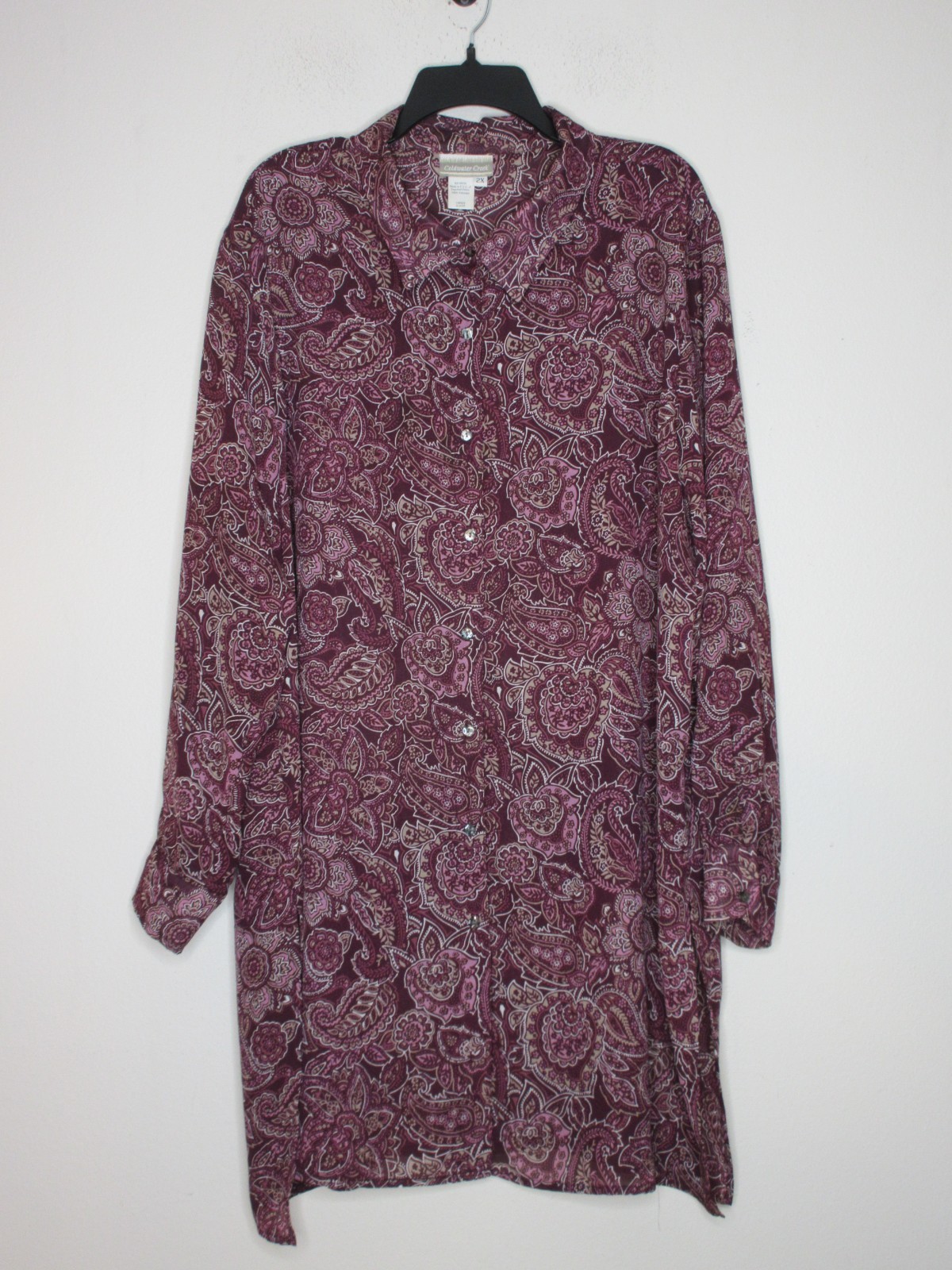 Cold Water Creek Womens Plus Size Purple Paisley Print Sheer Shirt Dress 2X B 53