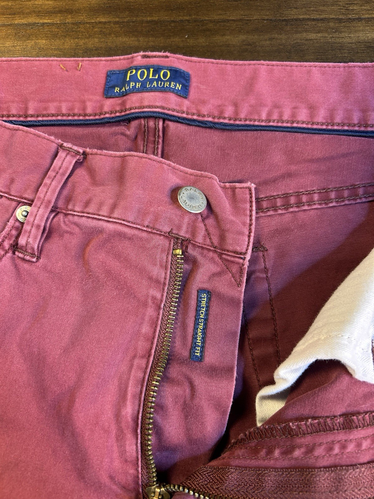 Men’s Maroon Denim Stretch Straight Fit Button Zip Fly Jeans Pant Size W32 L32