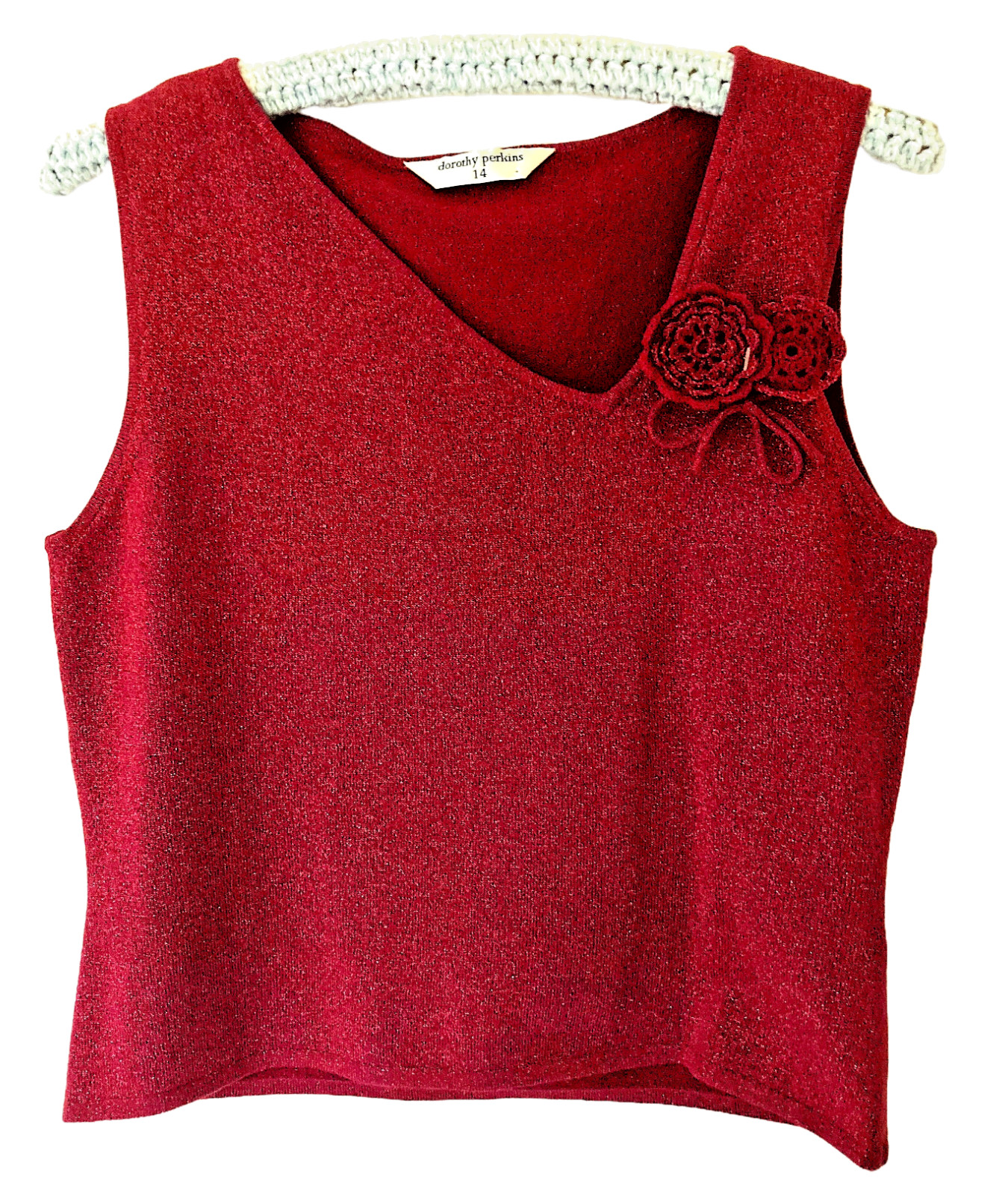Dorothy Perkins Red Glitzy Sleeveless Top Size 14 Small Fit Floral Detail