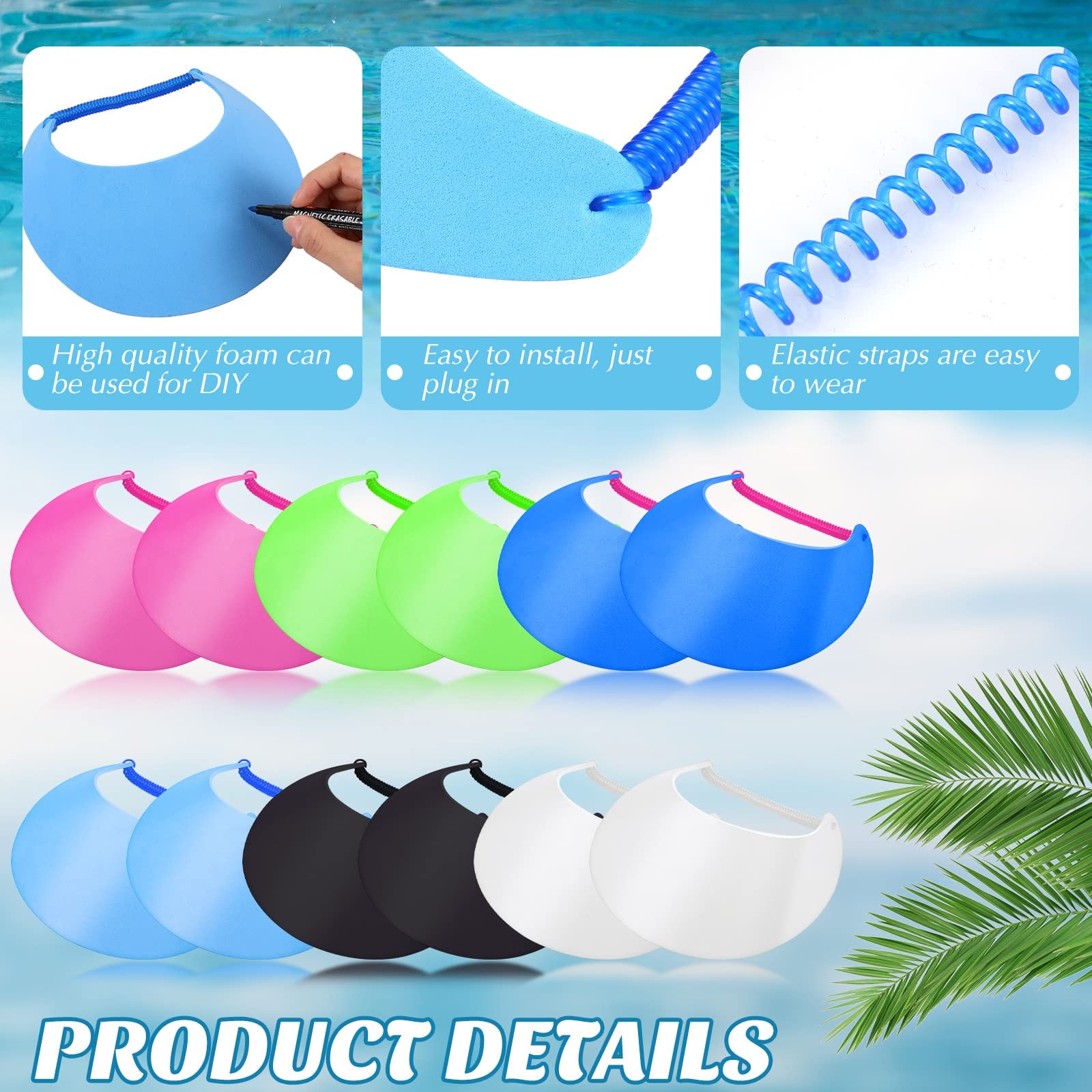 12 Pieces Foam Sun Visors for Women Bulk Summer Adjustable Foam Visors
