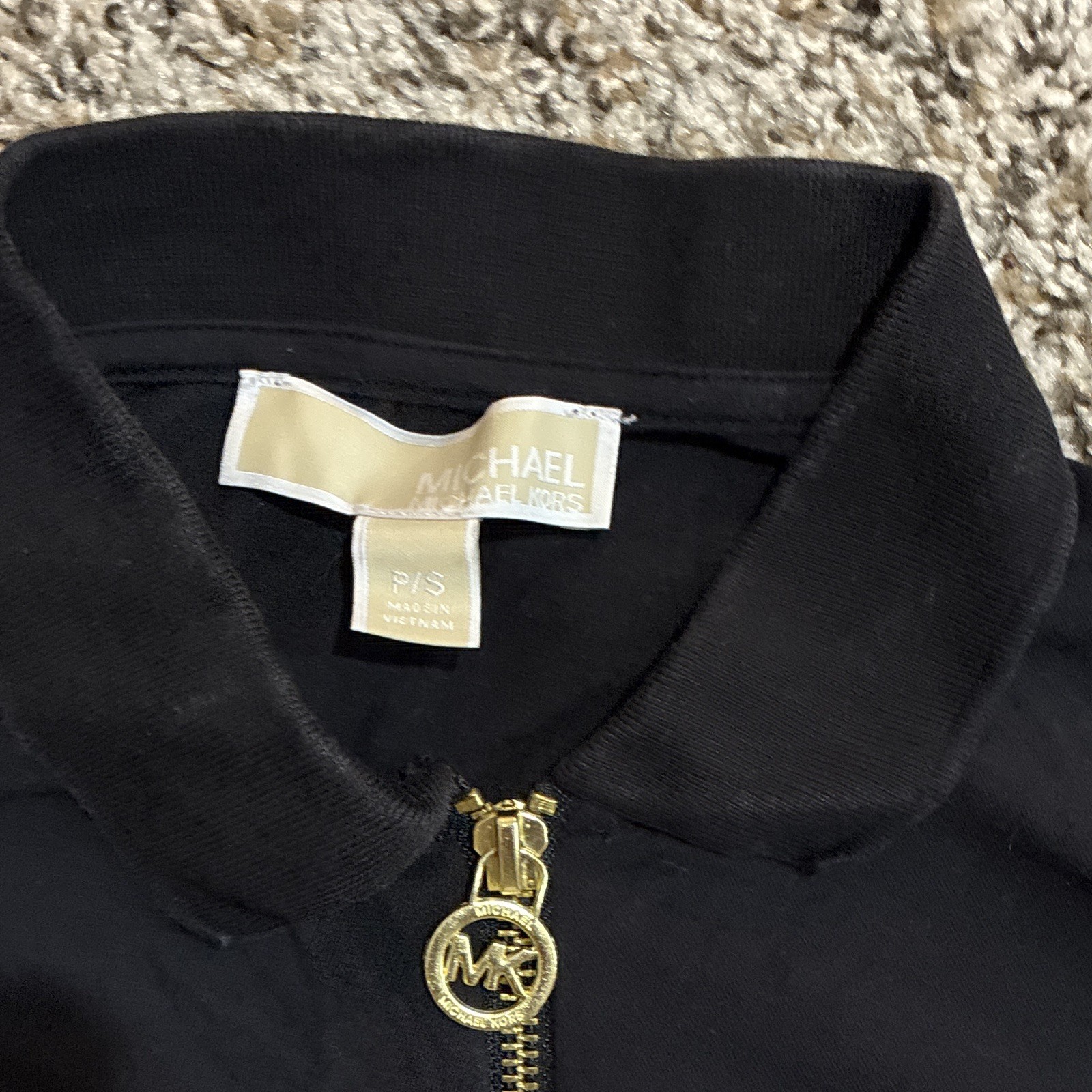 Michael Kors Black Knit Polo Top Short Sleeve Zip Front Slim Stretch Petite P/S