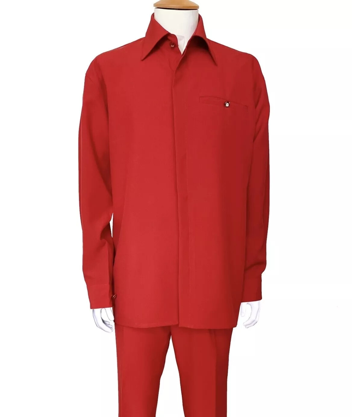 Men’s 2pc Walking Suit Long Sleeve Casual Shirt & Pants Set Solid Color