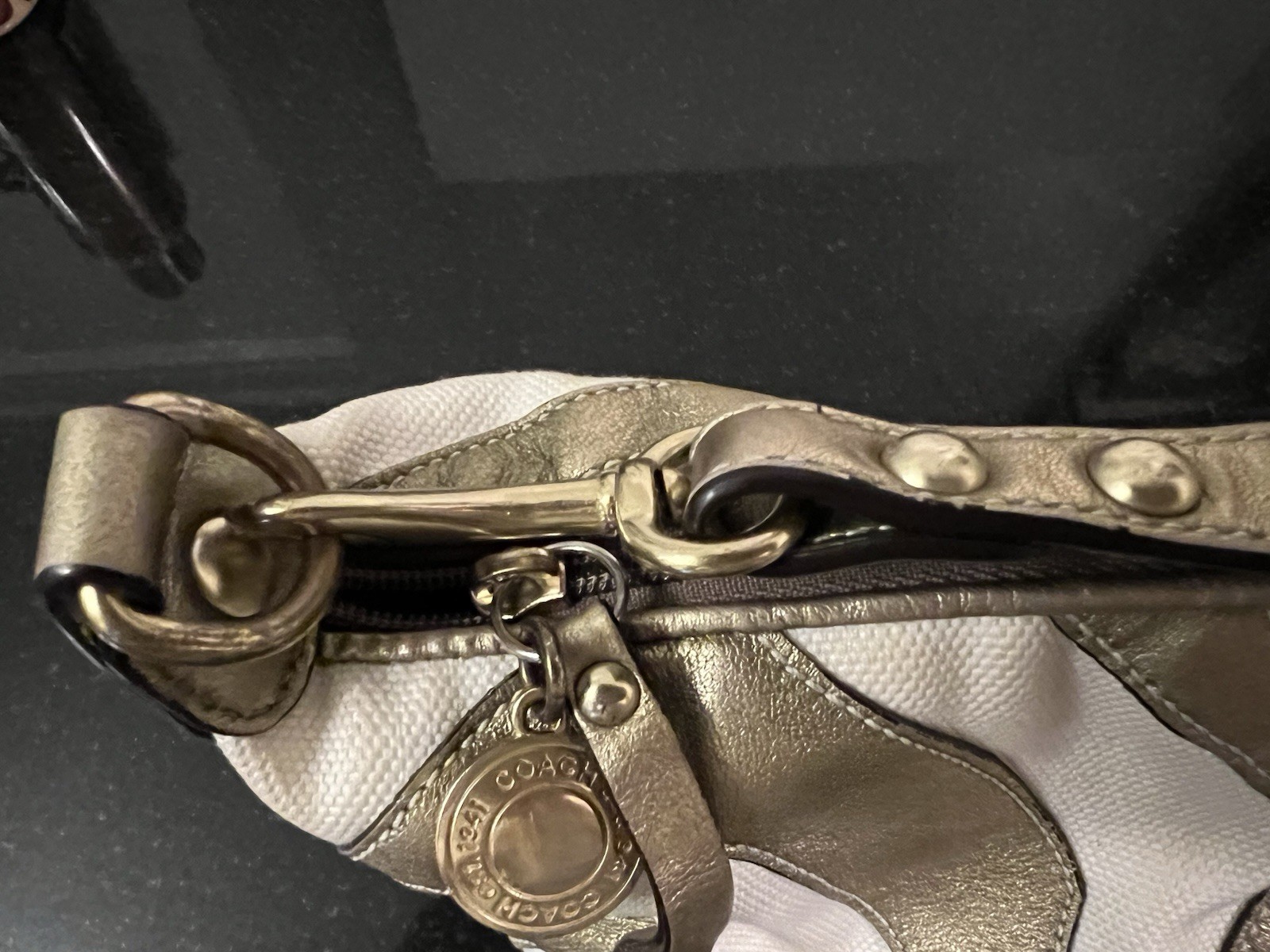Coach B4 Bronze Zebra Print White Gold Small Handbag Top Handle Pouch # M050-478