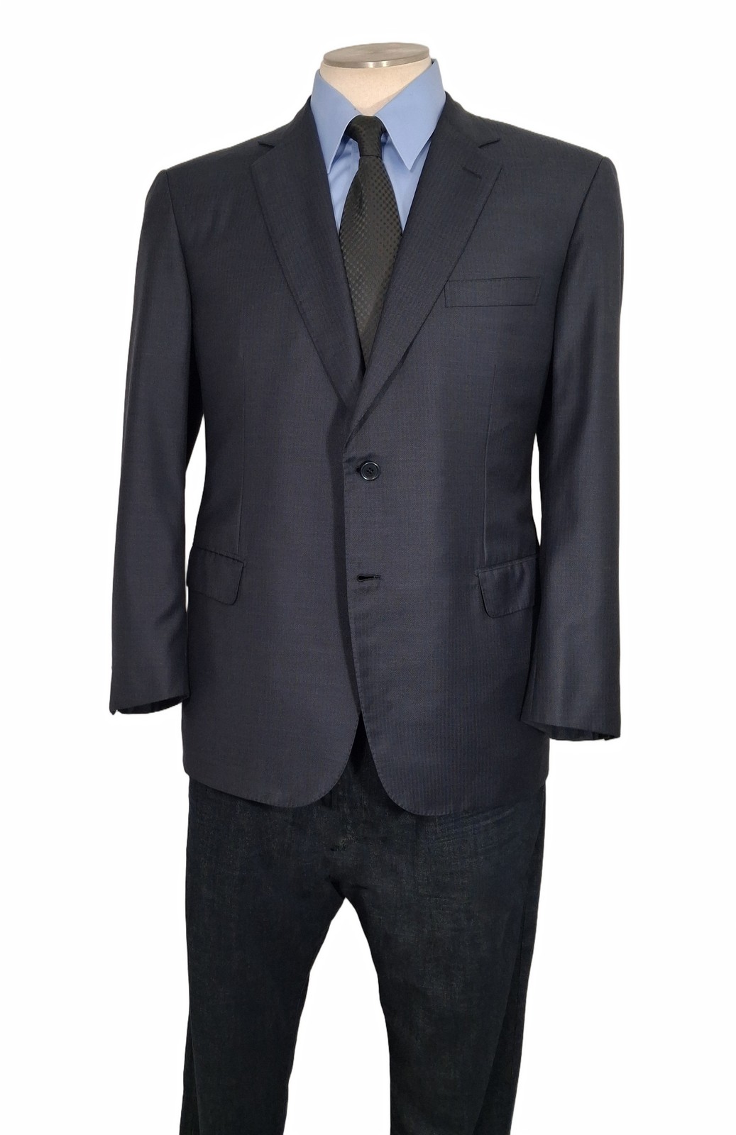 Brioni Italy NM Colosse Suit 48R Midnight Slate Micro Herringbone Working Cuffs