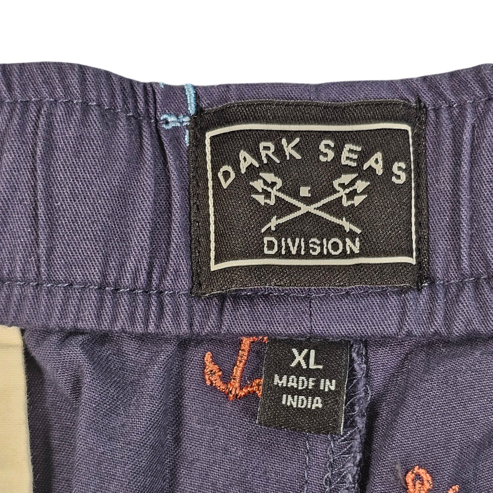 Dark Seas Division Mens XL Navy Anchor Embroidered Cotton Drawstring Shorts NWOT