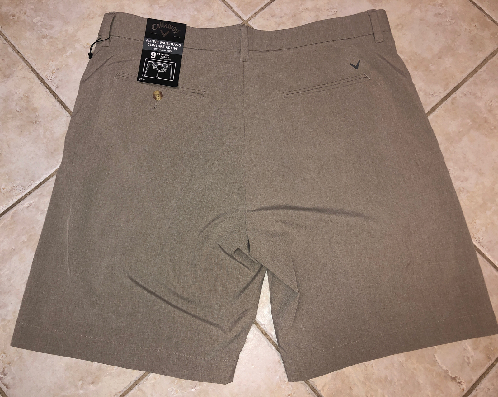 Callaway Stretch Shorts Flex Fabric Opti-Dri Mens 44B Khaki Heather UPF 50 NWT