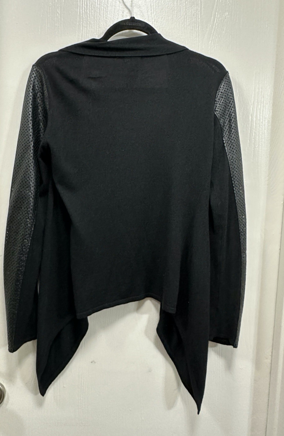 Neiman Маrсus Cardigan Black Open Leather Sleeve Angora Cashmere Luxury size XS