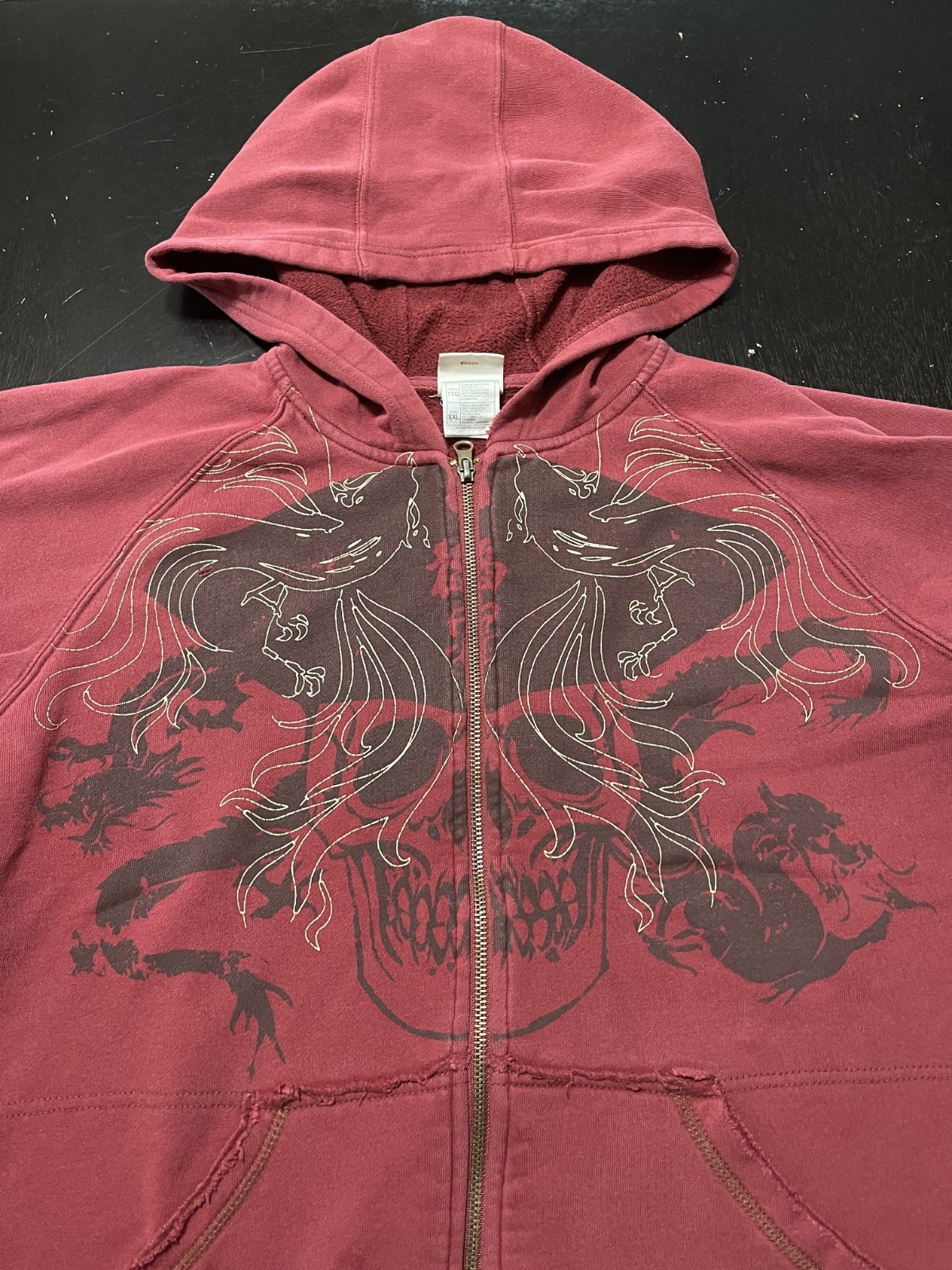 Disney Store Y2K Style Pirates of the Caribbean Skull Zip Hoodie, Maroon, XXL