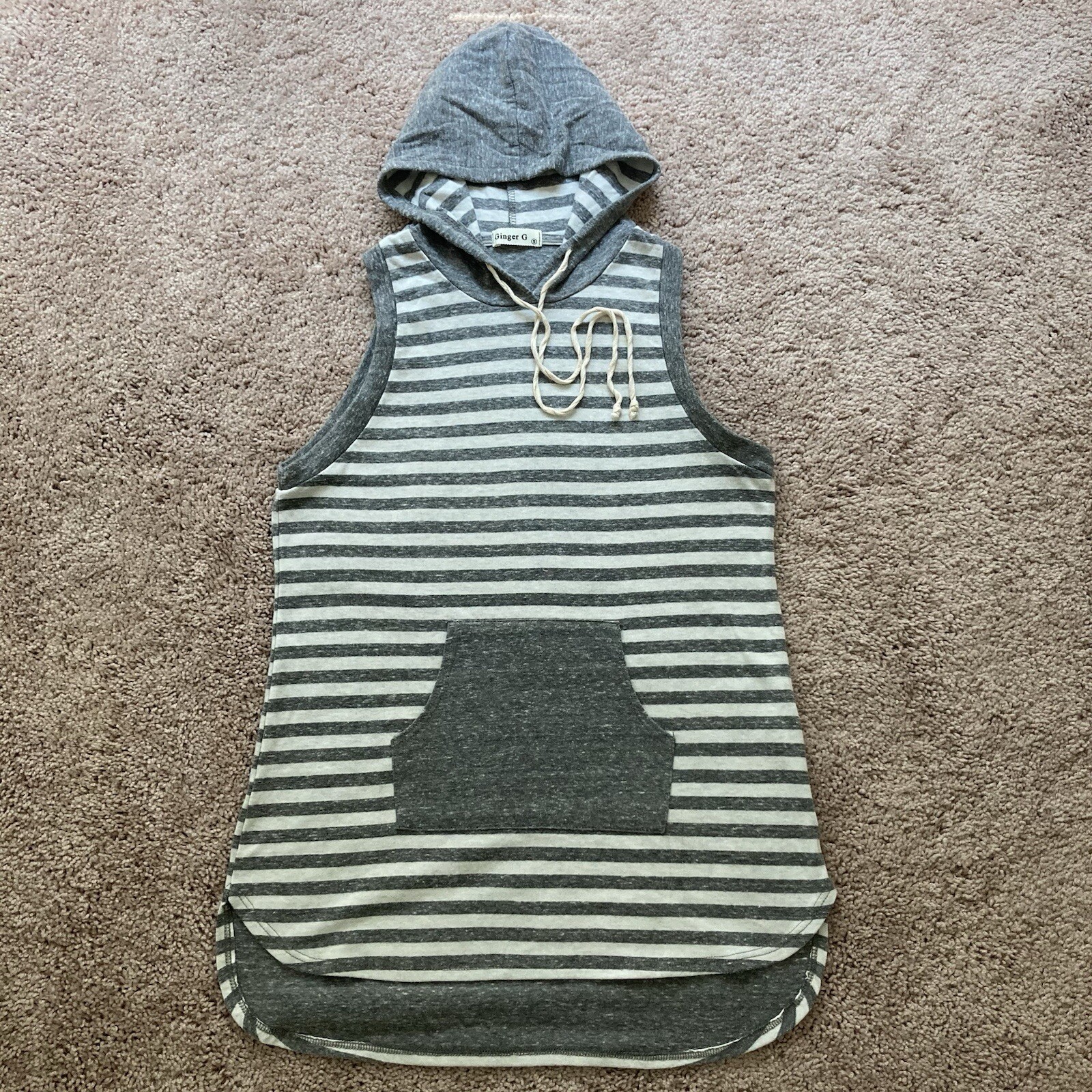 Ginger G Woman Ethnic Boho Hoodie Tunic Tank Sleeveless Top Hi-low Hem Size Smal