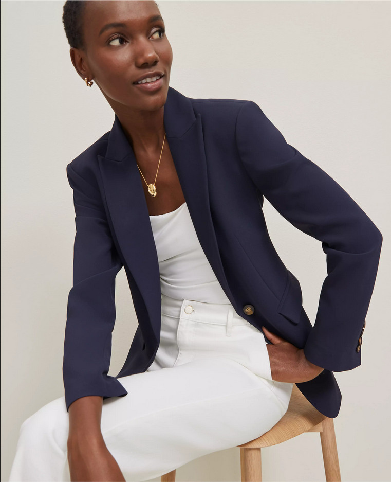 NEW ANN TAYLOR $198 NIGHT SKY FLUID CREPE FITTED LONG BLAZER SZ 6P 6 PETITE
