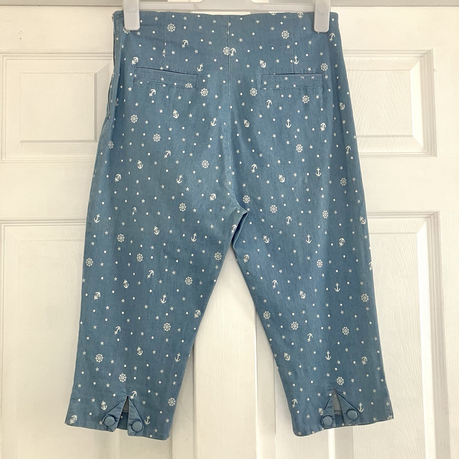 Banned Dancing Days Nautical Blue Retro Capri Pants Cropped Trousers Size L W30