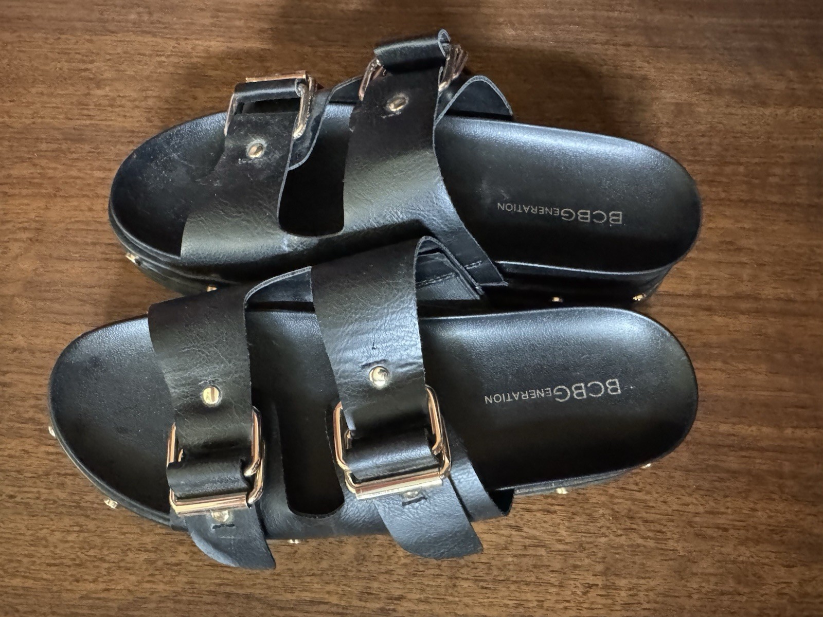 BCBGeneration Bamba Women’s Slip on Studded Slide Platform Sandals Black 8 1/2