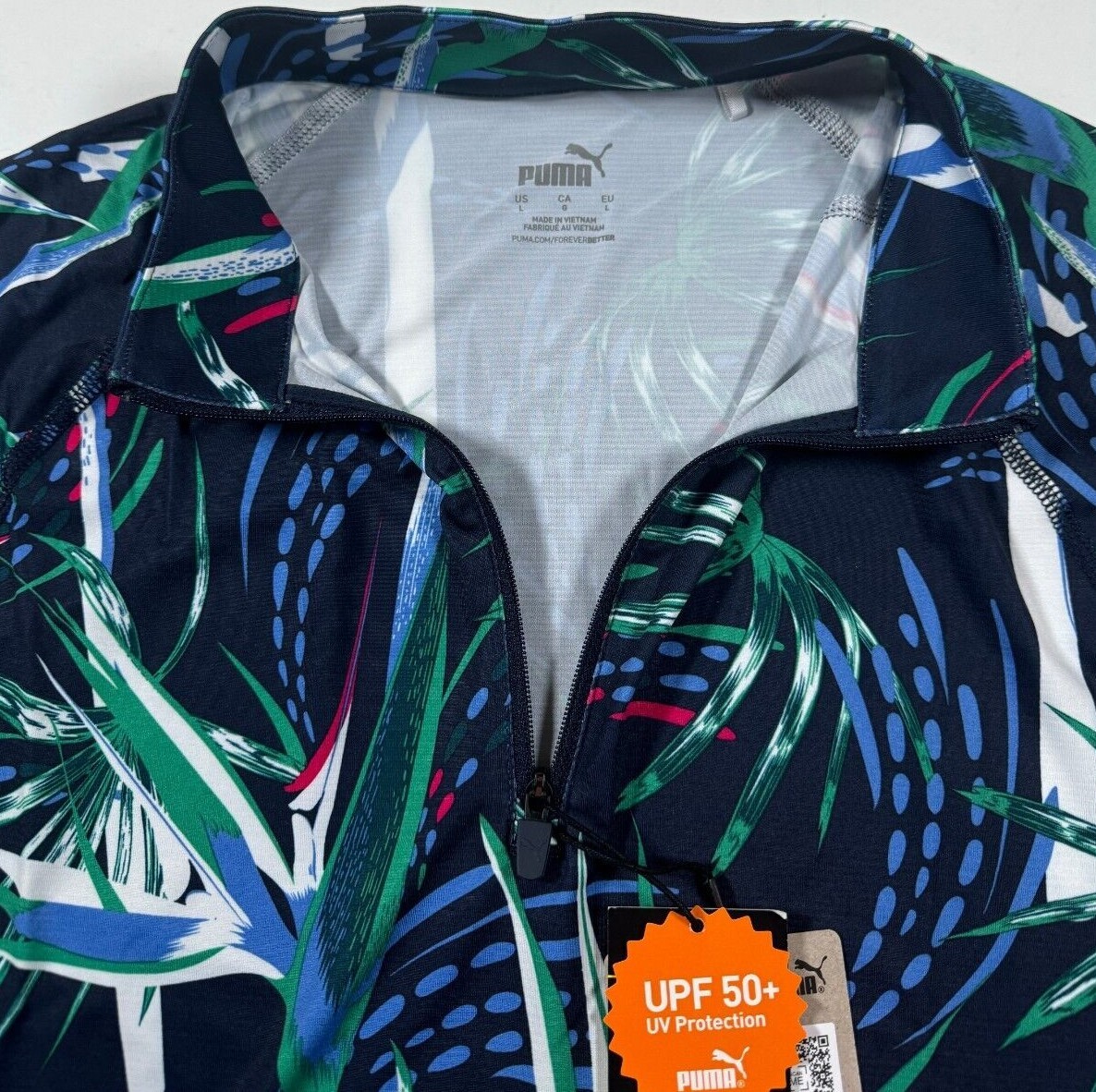 NWT Puma Womens UV Paradise 1/4 Zip Pullover Jacket XS S L XL 2XL Navy Floral A1