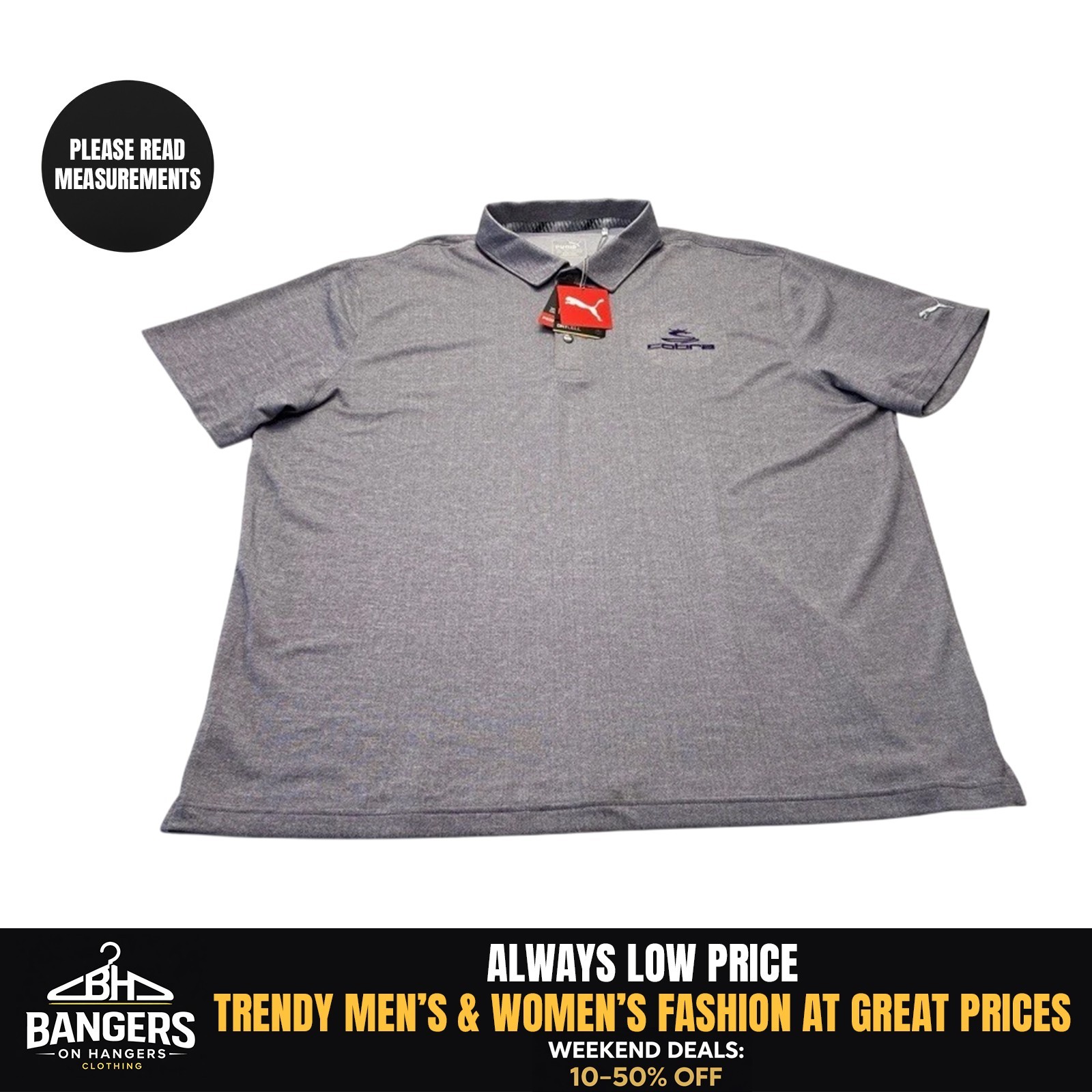 Puma Grill To Green Polo Shirt Mens 2XL Gray Heather Performance Cobra Golf Logo