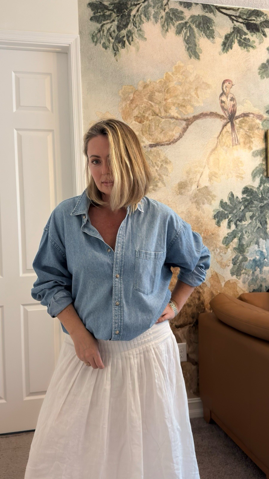 Vintage 90s Norsport Denim Shirt Women Oversized Men L Hong Kong 100% Cotton
