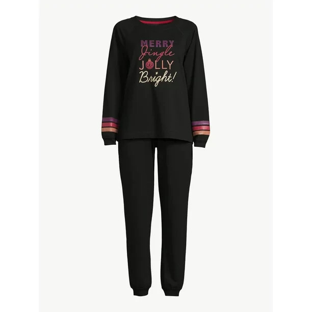 JOYSPUN Black French Terrycloth Holiday Pajama 2Pc Gift Size 3X (22W-24W)