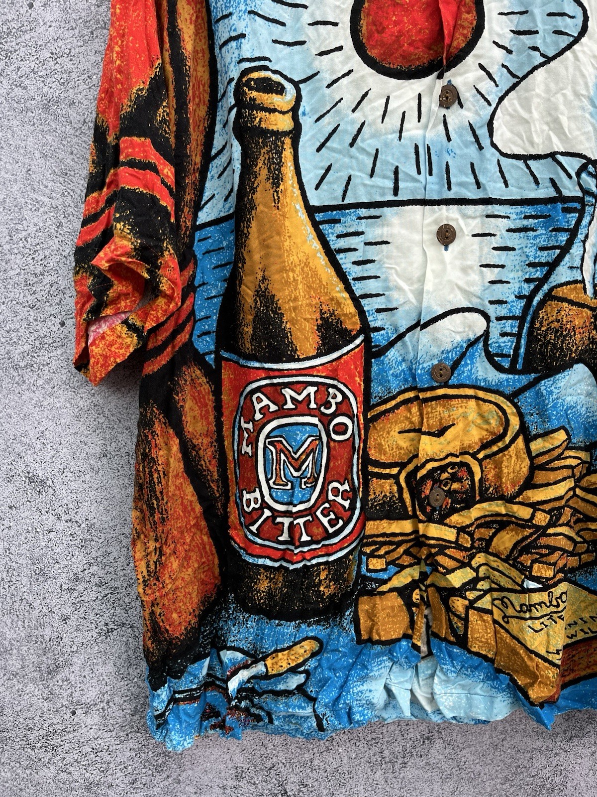 Vintage Mambo Loud Shirt 90s Reg Mombasa Hawaiian Mambo Bitter Beer, Size L