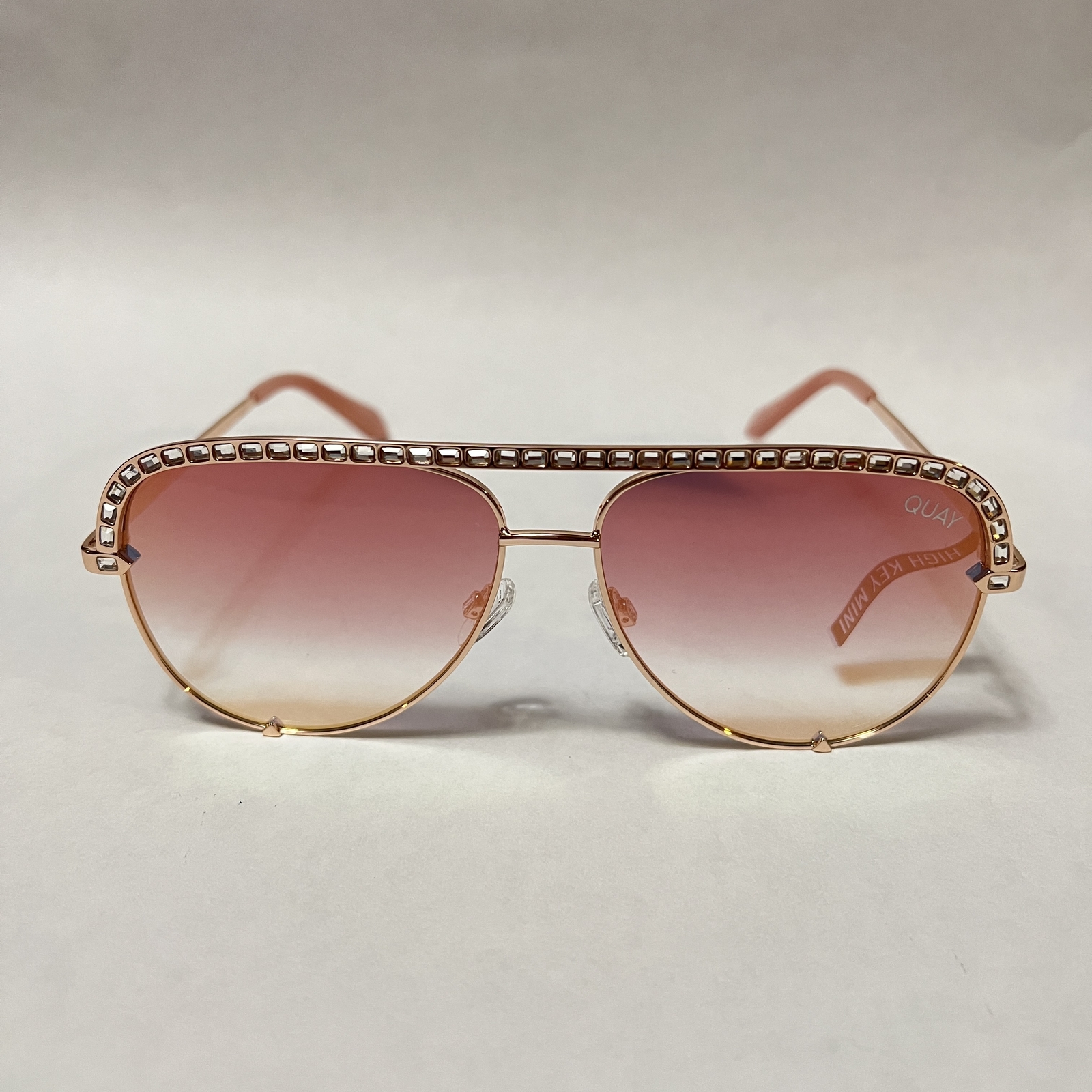 Quay Australia High Key Mini Bling Aviator Sunglasses Rose Copper Fade