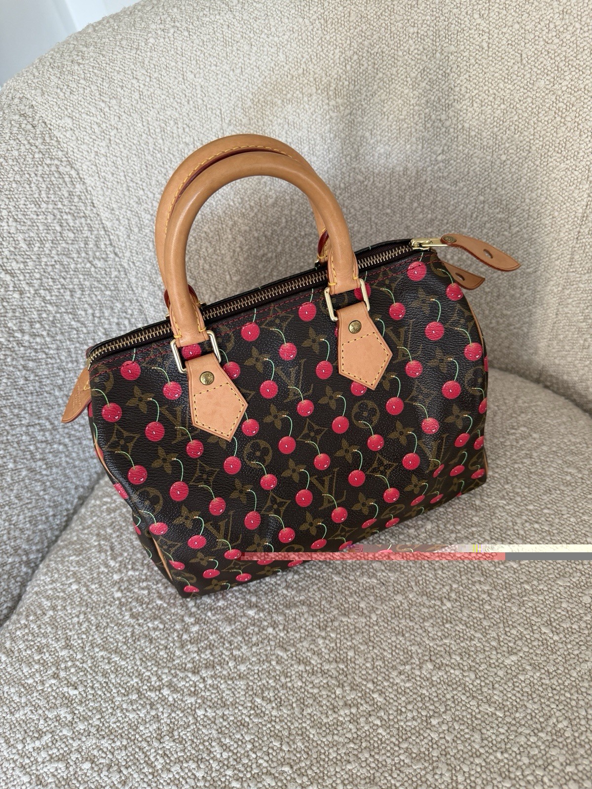 Louis Vuitton Speedy Satchel 25 Brown Canvas Monogram Cerises