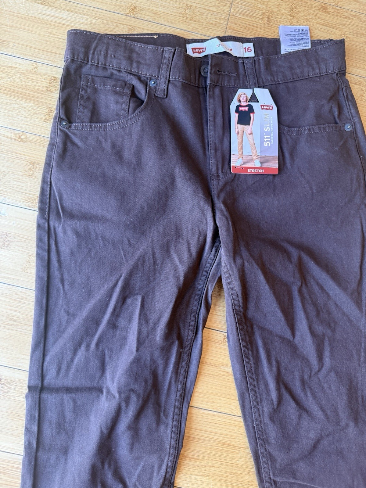 Levi Boy’s 511 Size 16 Slim Fit Stretch Denim Jean W 26 L 30 Brown