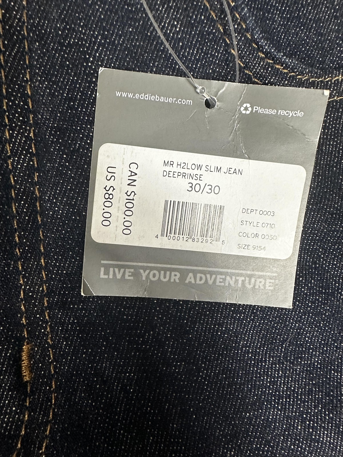 Eddie Bauer Jeans Mens 30×30 Blue Slim Straight Deep Rinse Stretch Denim NWT