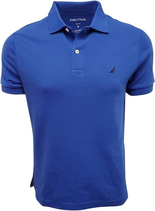 Nautica Men’s Deck Slim Fit Cobalt Blue Short Sleeve Polo Shirt M Medium NWT