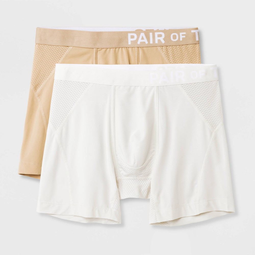 Pair of Thieves Men’s Super Cool Boxer Briefs 4pk MEDIUM Neutral Tan & White NWT