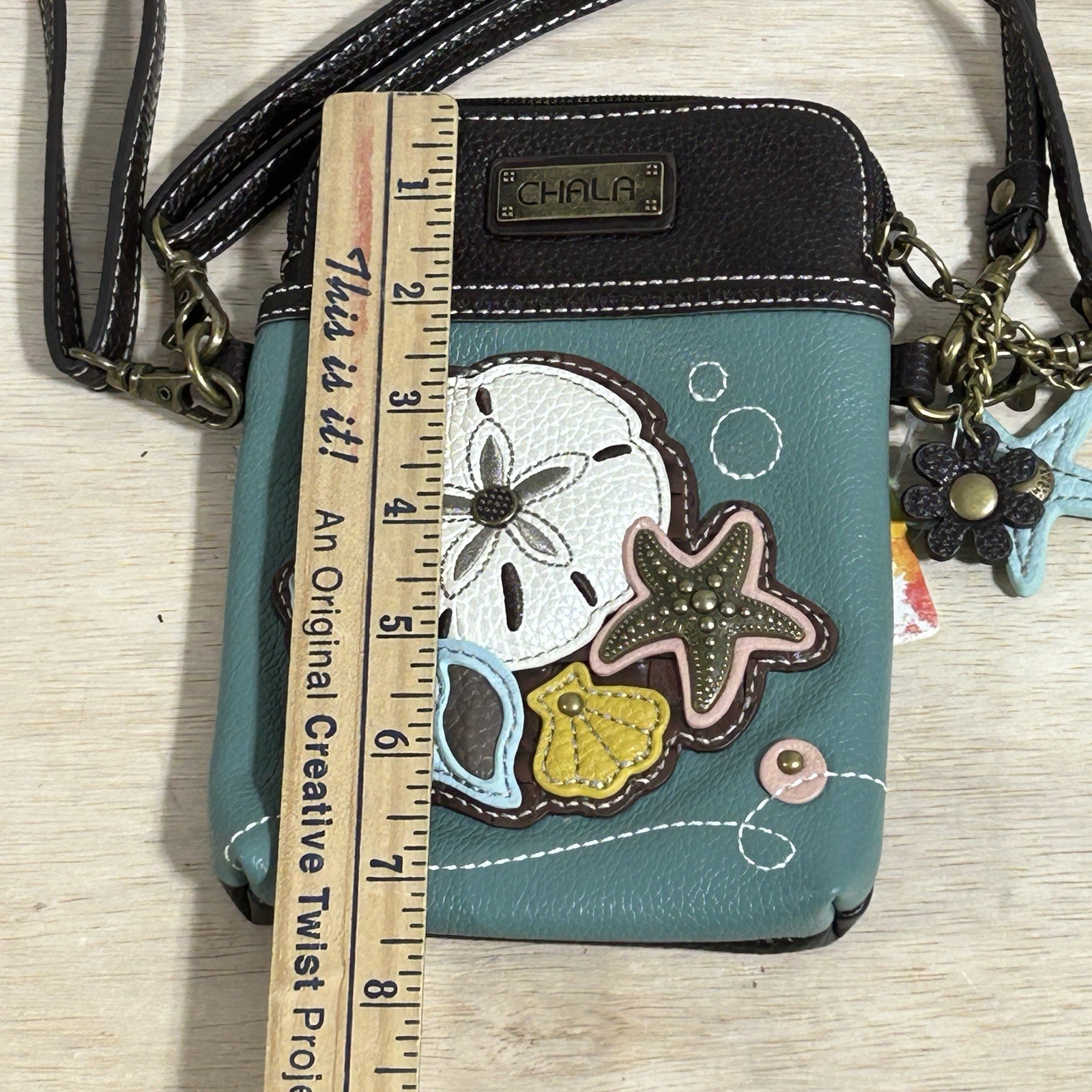 New Chala Cell Phone Crossbody Bag Purse Pouch Ocean Sand Dollar / Teal Vegan