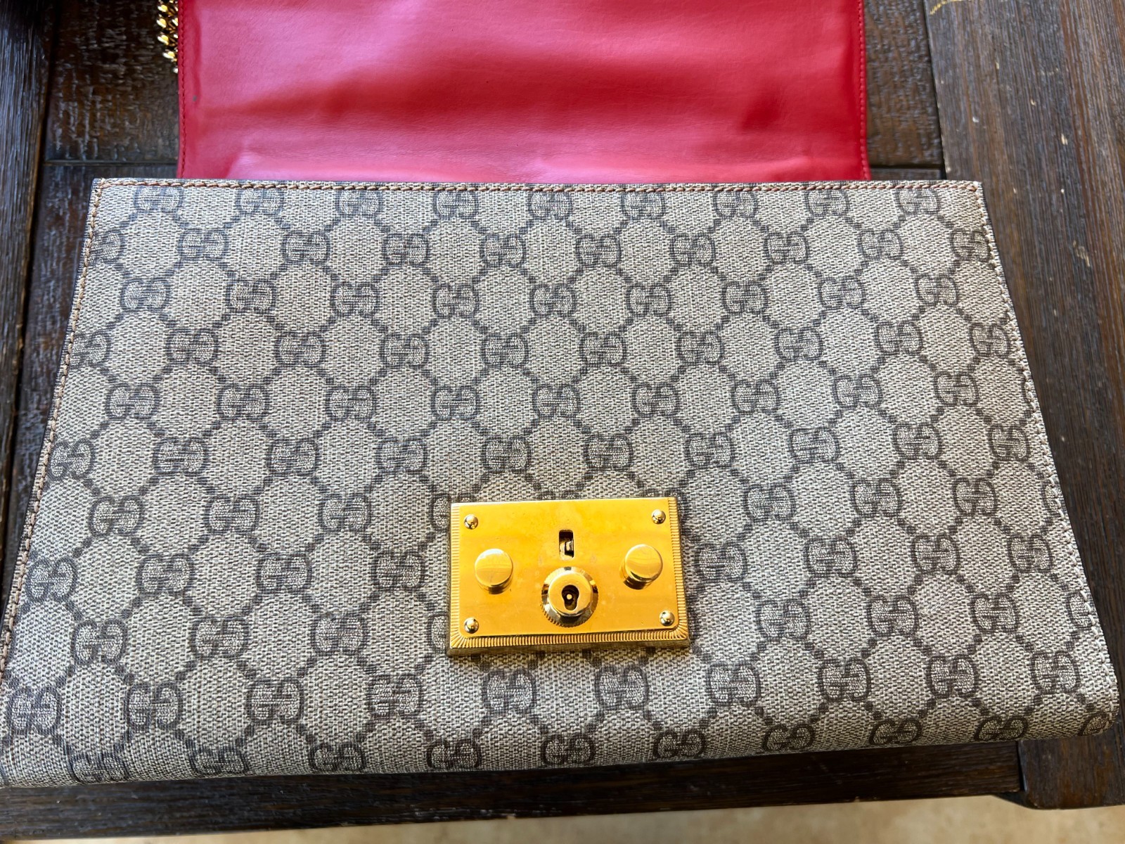 Authentic GUCCI GG Supreme Monogram Calfskin Medium Padlock Shoulder Bag