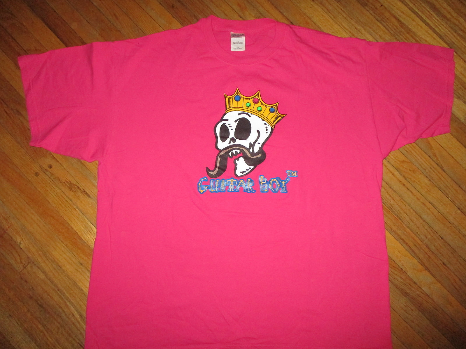 2XL GUITAR BOY T SHIRT Defunct World Company Store Mustache Skull Crown Pink XXL