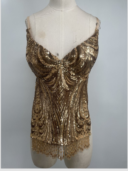 Nicolas Mendoza Women’s Gold Sequin Pants / Backless Top 2 Piece Set Size NA