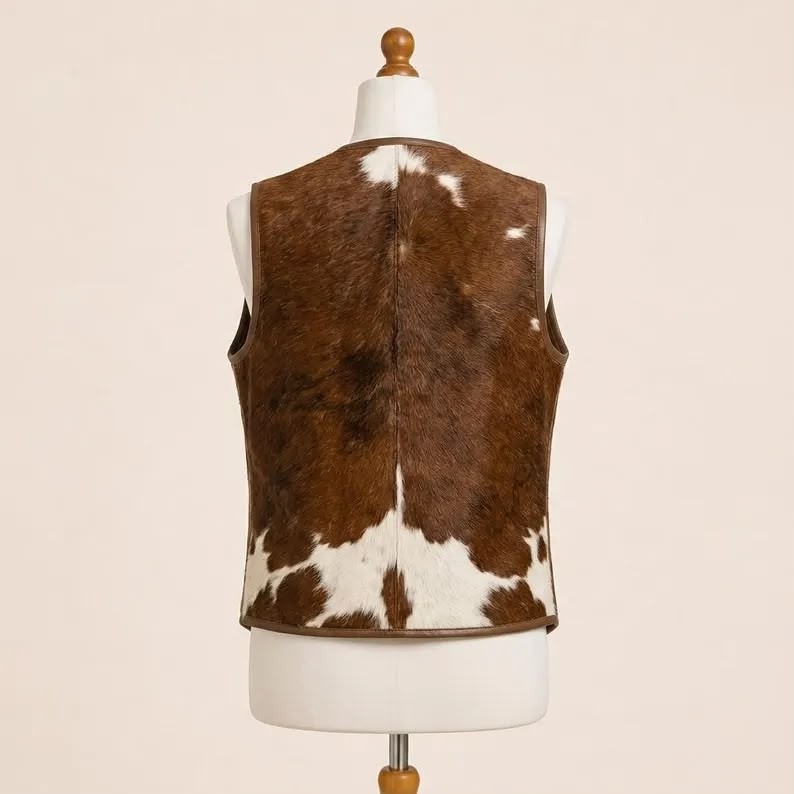 Cowhide Leather Vest Men’s Brown White Vintage Rancher Western Style
