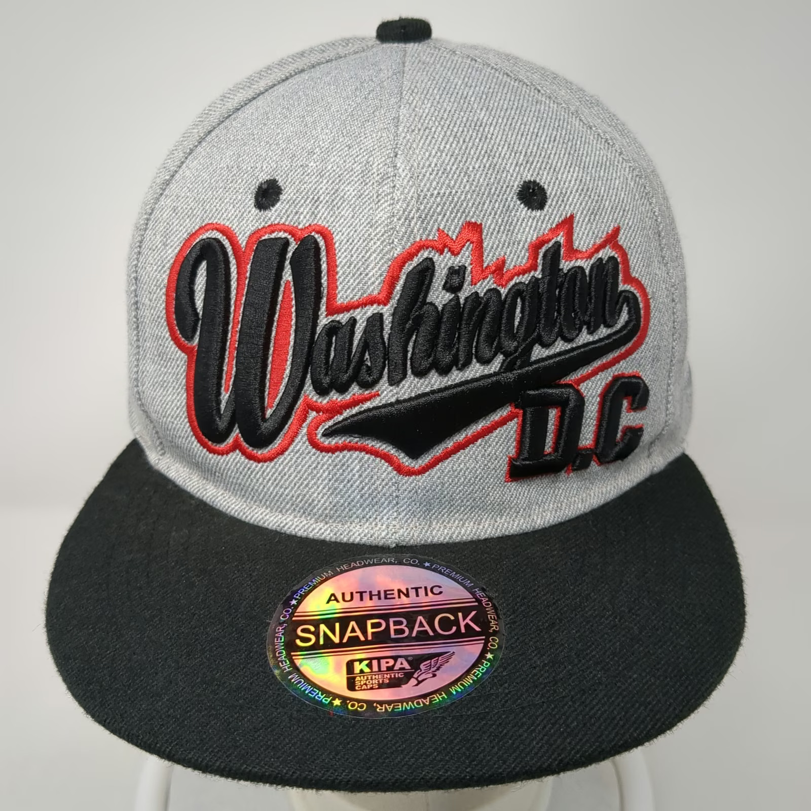 KIPA Snapback Hat Gray One Size Washington D.C. Flag Underbrim Acrylic Flat Bill