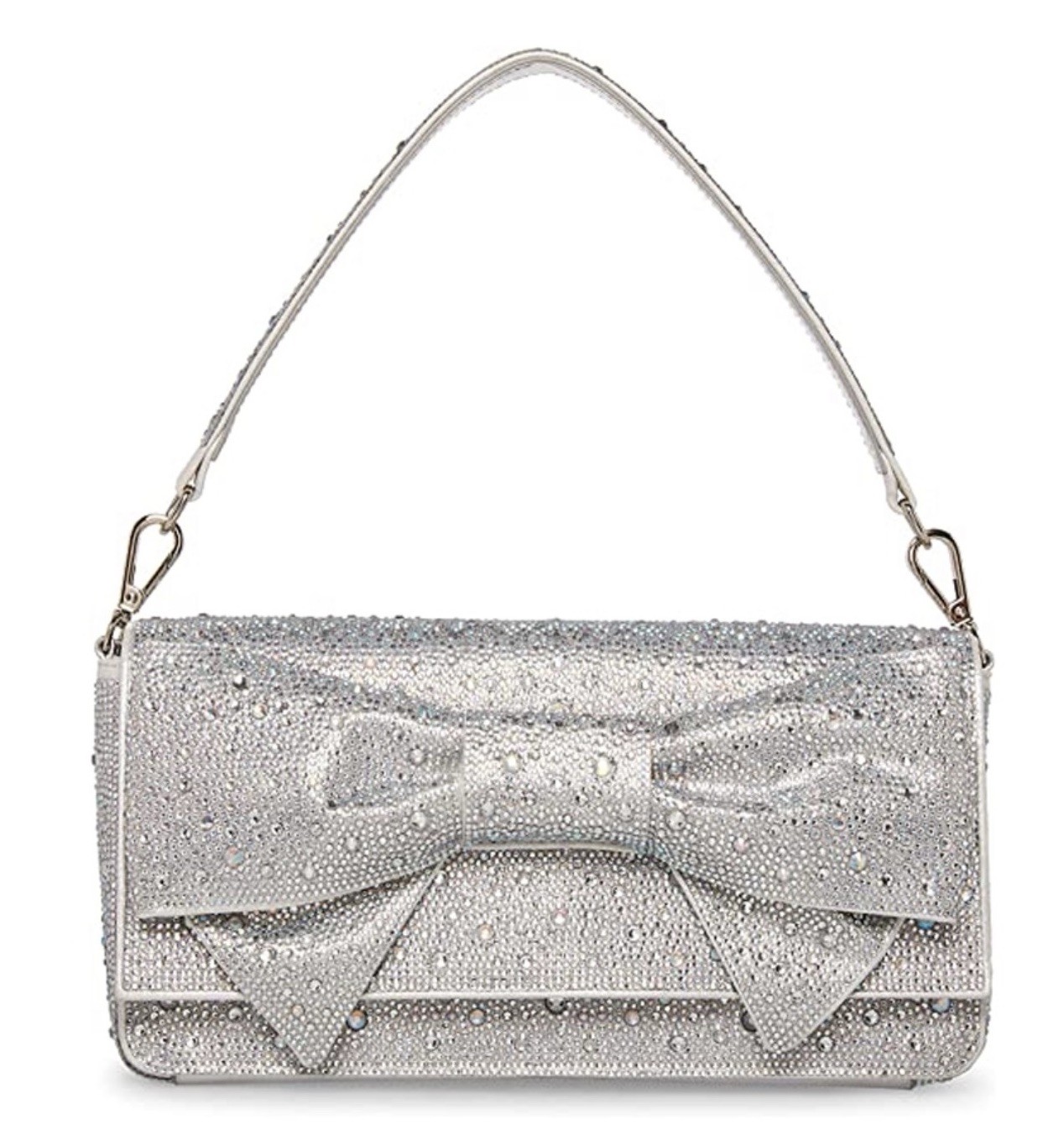 Betsey Johnson Retired East/West Dazzling Rhinestone Convertible Bow Bag, Silver