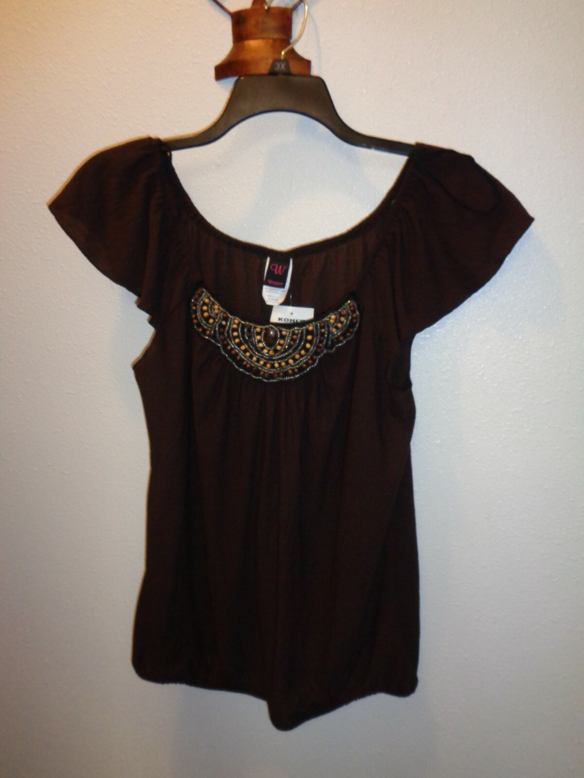 WRAPPER Junior’s Brown Top Blouse NWT Size XL Short Sleeve