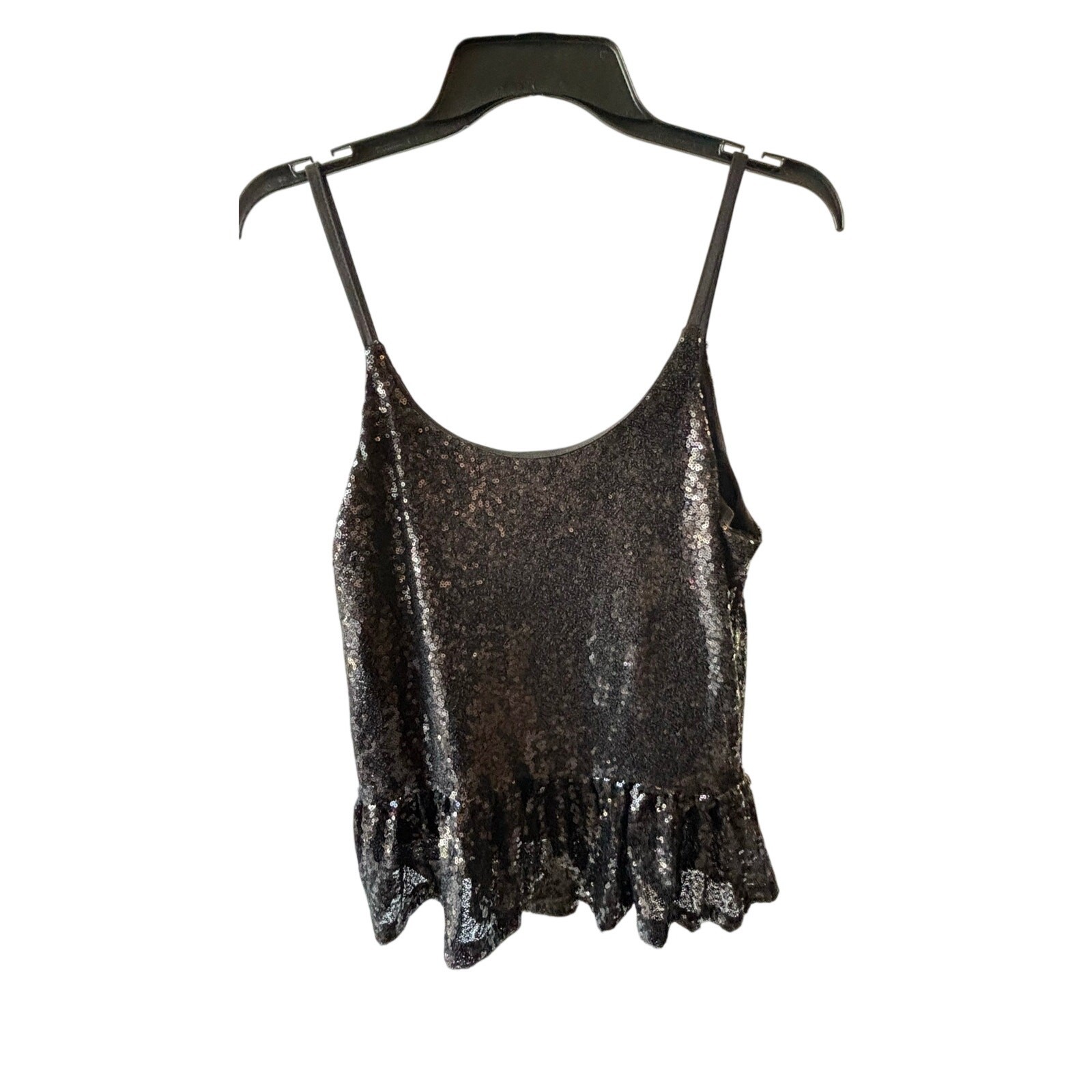 Crave Fame black sequin spaghetti strap Cami tank top blouse sz L