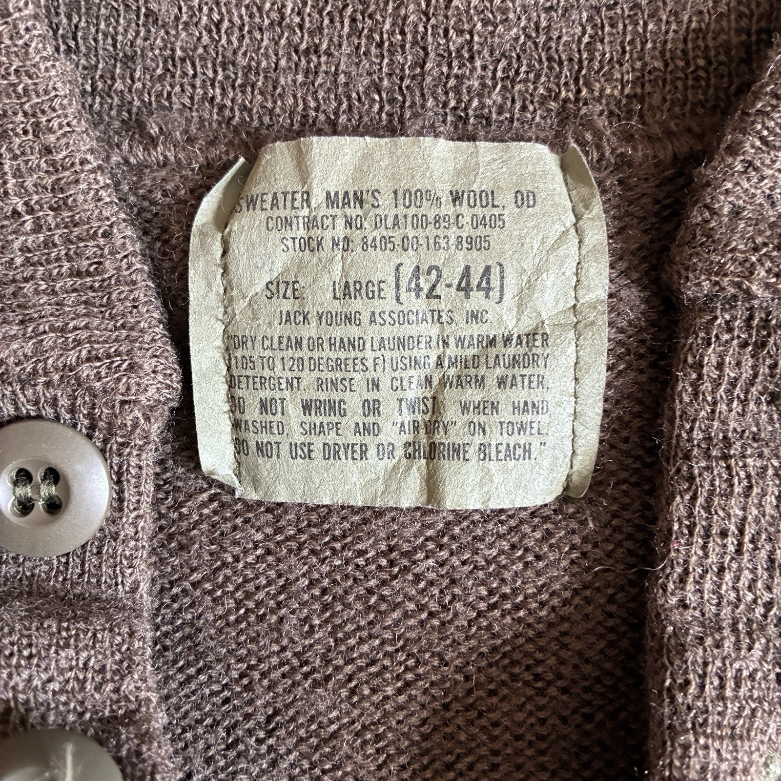 Jack Young Associates Inc Military Brown Wool Knit Sweater SHRUNKEN