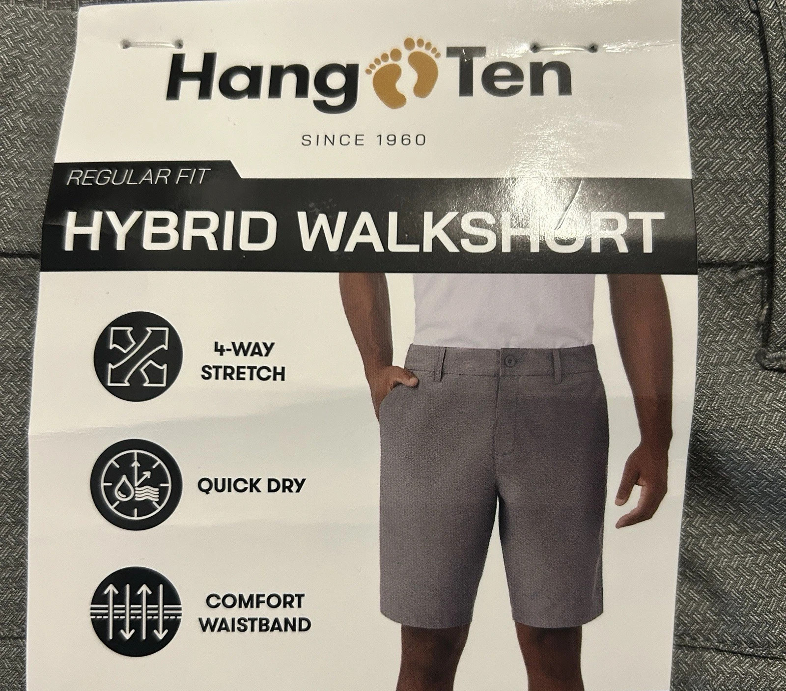 Hang Ten Men’s Regular Fit Hybrid Walk Shorts, Gray, Size 32