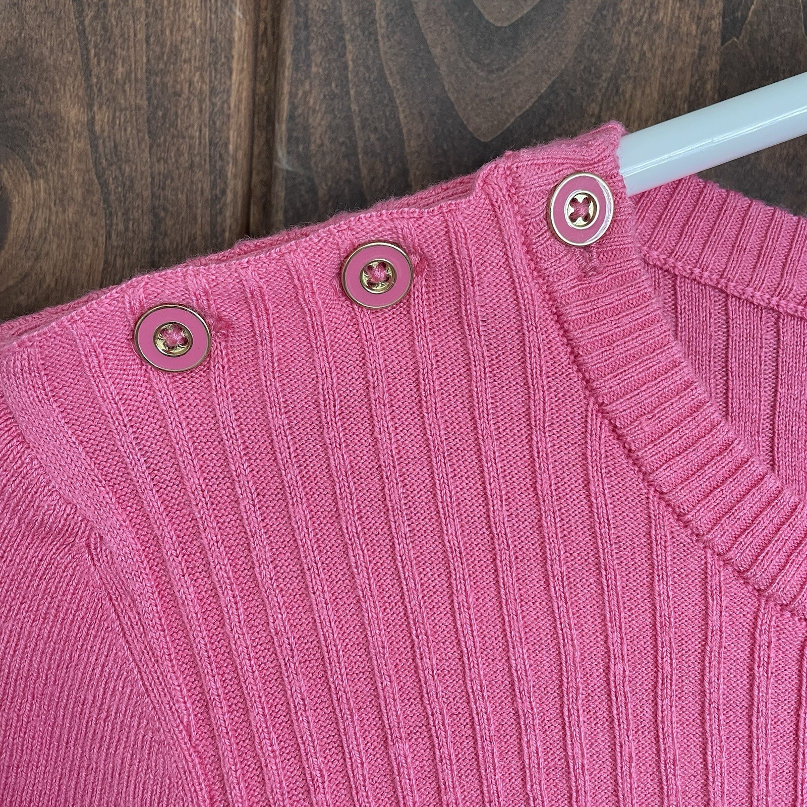 J Mclaughlin Pink Knit Sweater Womens Size XS ribbed Seaspray Buttons
