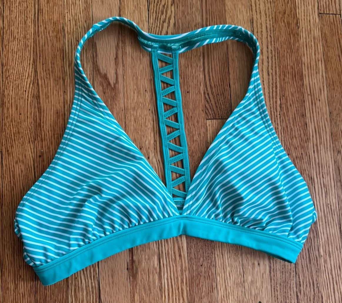 Sz XL Athleta Turquoise And White Stripe Swim Top With Light Padding