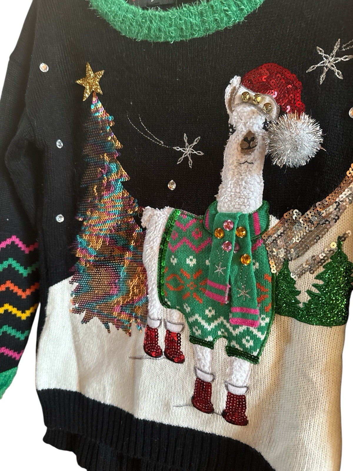 33 Degrees XS Llama Tree Ugly Christmas Holiday Sweater Sparkly Soft Endearing