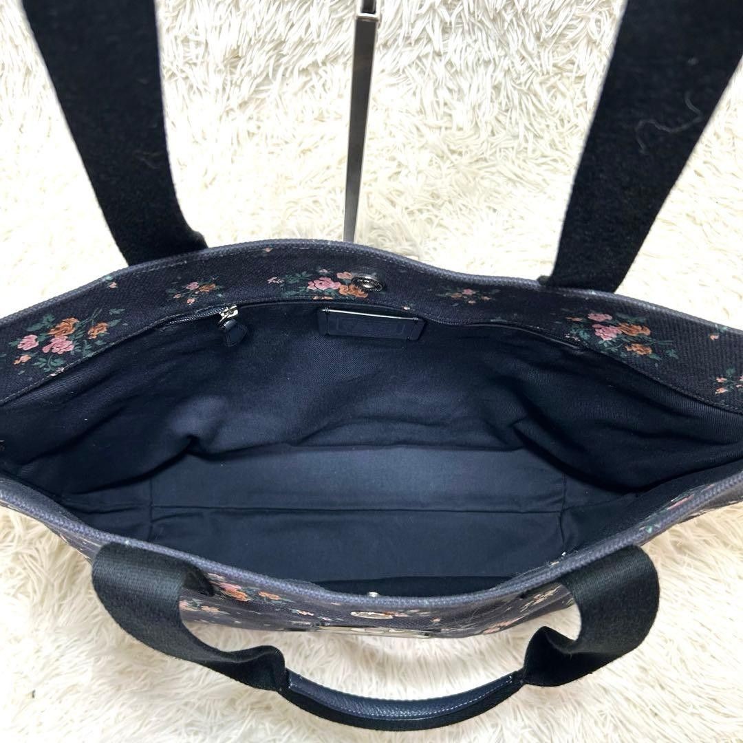 COACH Disney 91116 Tote Bag Navy Canvas with Multi Floral Print Large Capacity