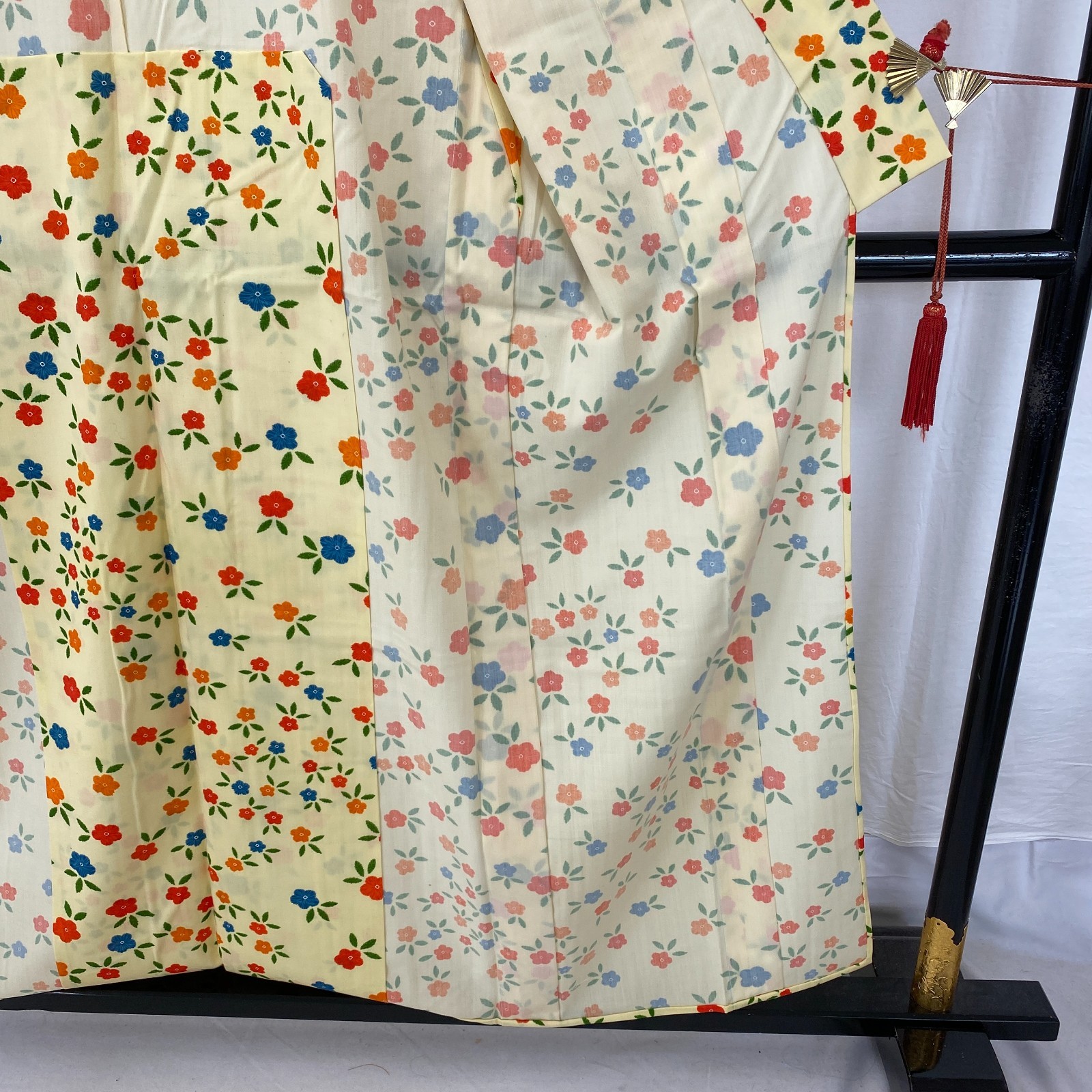 Japanese Vintage Kimono Polyester yellow No Lining Komon Traditional Length 60in