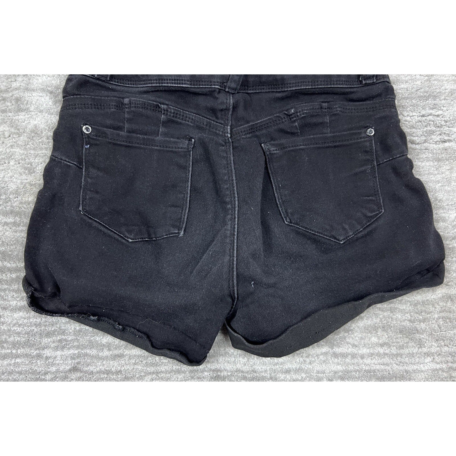 Blue Savvy Denim Shorts Womens 5/27 Black High Rise Triple Button Cuffed Stretch
