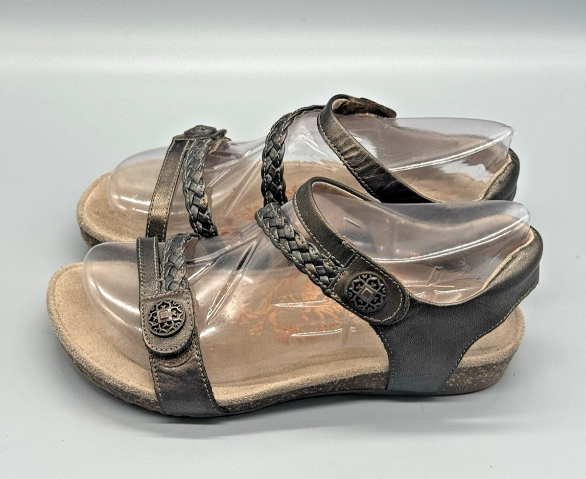 Aetrex Jillian Braided Strap Sandals Copper / Gunmetal Womans sz 7 Orig $140